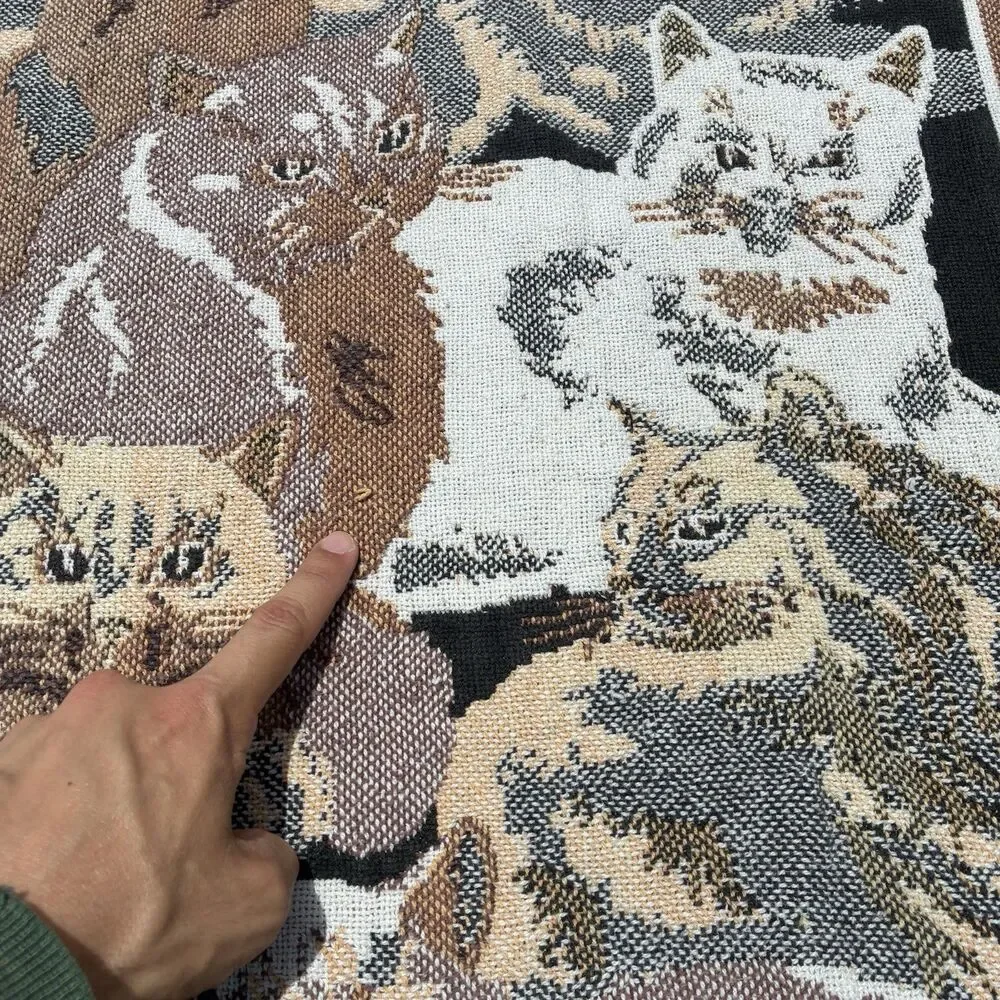 VTG Goodwin Weavers Cat Tapestry Blanket Woven Cotton Throw 